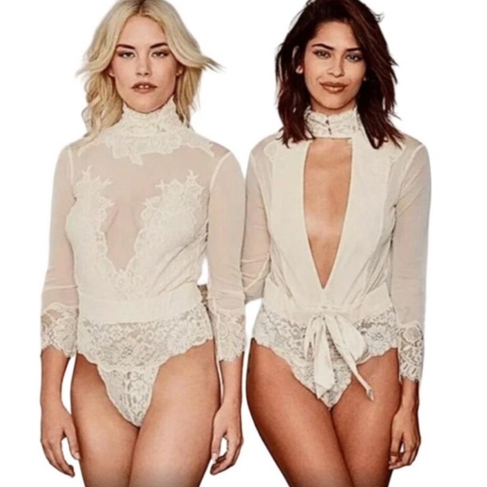 NWT Free People x We Are HAH Take HAH Bow Reversible Bodysuit in La Cream